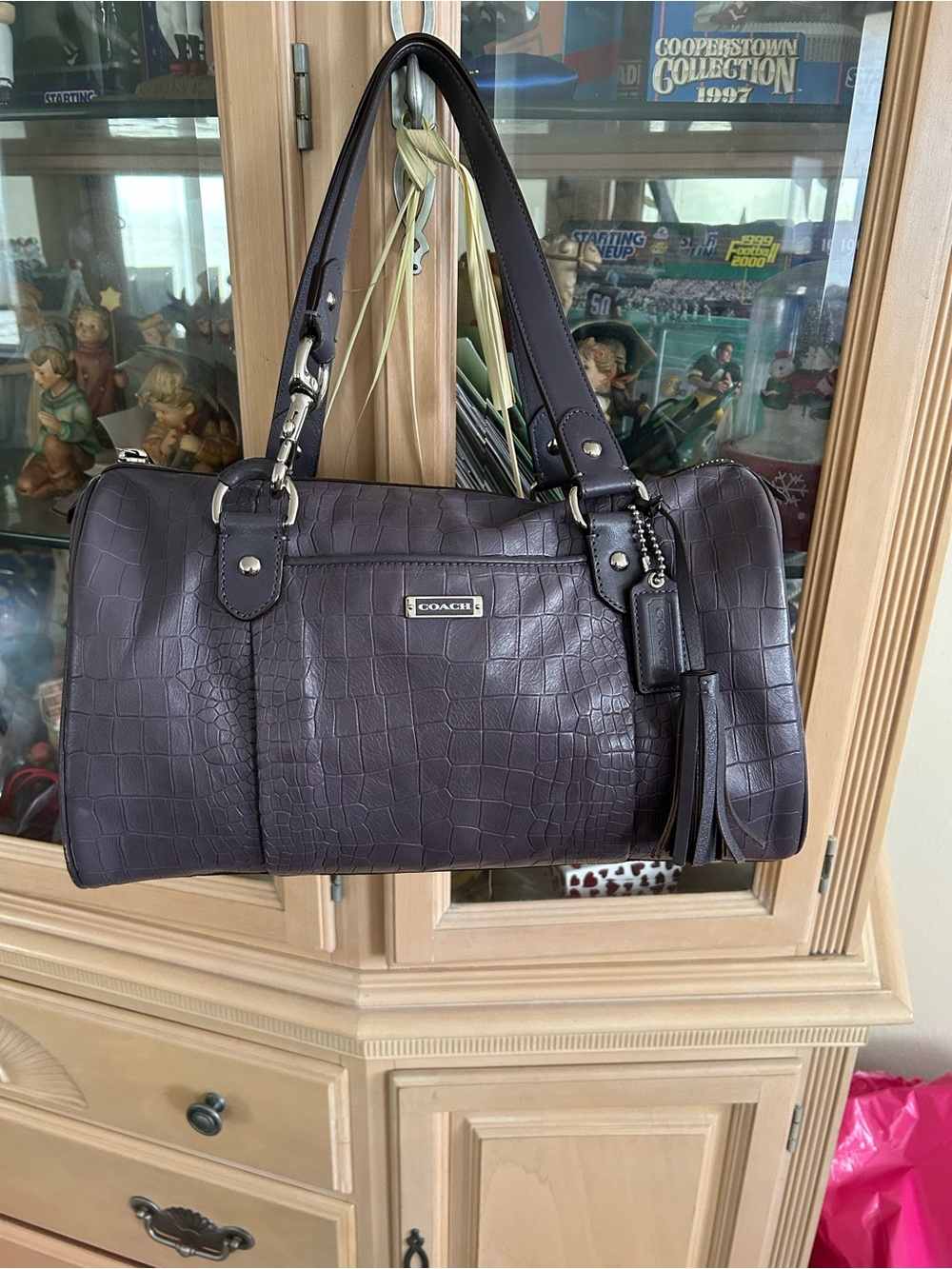 COACH EUC Brown Croc-Embossed Leather Satchel - Picture 1 of 6